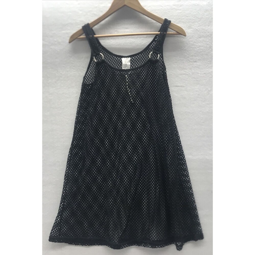 Blu Womens Swim Cover Size Small Up Tank Dress Black Open Knit Sleeveless NWT